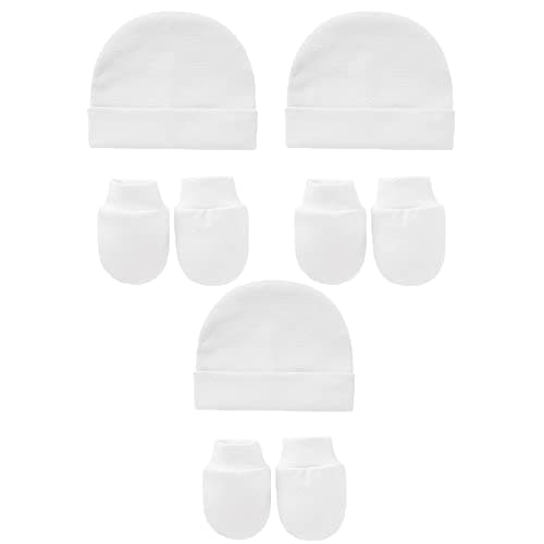 Image of Snegyu Cotton Newborn Hospital Hat Baby Hat and Anti Scratch Mittens Set for 0-3 Months Newborn Baby Boys Girls Essentials Bonnet Infant Beanie Caps and Gloves 6pcs