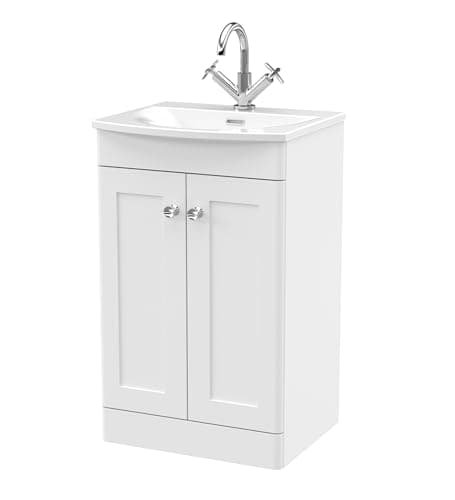 Image of nuie CLC123J Classique Traditional Bathroom Floor Standing 2 Soft Close Door Vanity Unit and Curved Basin, 500mm, Satin White