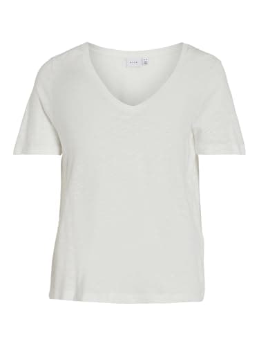 Image of Vila Women's Vinova V-Neck S/S Top Noos T-Shirt, Cloud Dancer, S