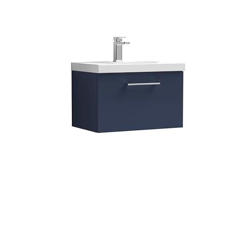 Image of nuie ARN2922D Arno Modern Bathroom Wall Hung 1 Soft Close Drawer Vanity Unit and Thin-Edge Basin, 600mm, Midnight Blue