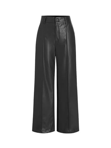Image of CIDER Leather Pants for Women High Waist Wide Leg Faux Leather Straight Leg Trousers Pants for Women Black