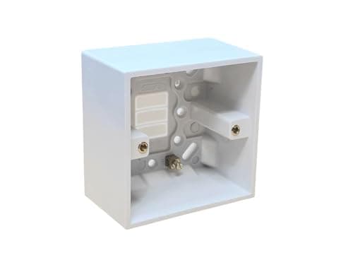 Image of Selectric Square 1 Gang 47mm Deep Surface Pattress Back Box LG838-47, White Plastic, Not Water Resistant, Includes Earth Terminal, Knockouts, Compliant with BS5733