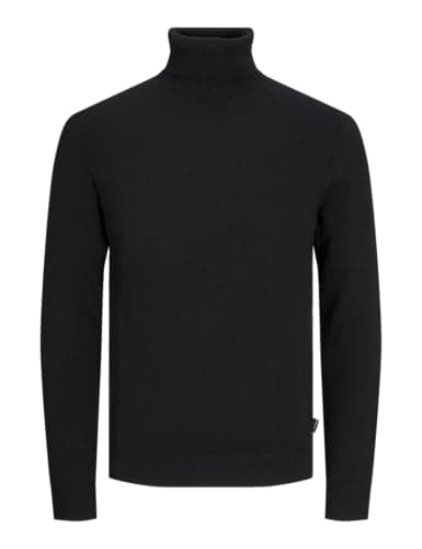 Image of Jack & Jones NOS Men's Jjeemil Knit Roll Neck Noos Turtleneck, Black (Black Black), Medium
