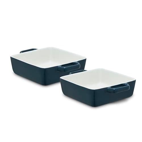 Image of Barbary & Oak Nattura Set of Two 20.5cm Square Baking Dishes, Made from Strong Stoneware, Smooth Glaze Interior, Easy Grip Handles, Dishwasher Safe, Agave, BO875024AGV