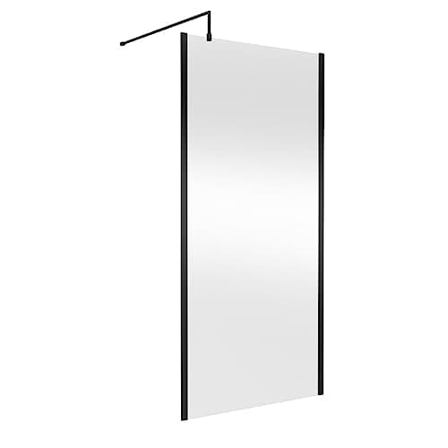 Image of Hudson Reed WRSOBP10 Modern Bathroom Outer Framed Wall Fixed Wetroom Screen with Support Arm, 1000mm, Matt Black