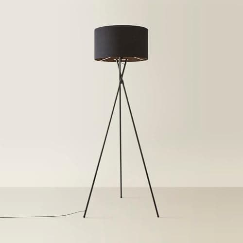 Image of MiniSun | Modern Gloss Black Metal Floor Lamp with a Black Shade | Floor Lamps & Torchieres, Home Décor & Improvement Essential | Includes 6W LED Bulb [3000K Warm White]