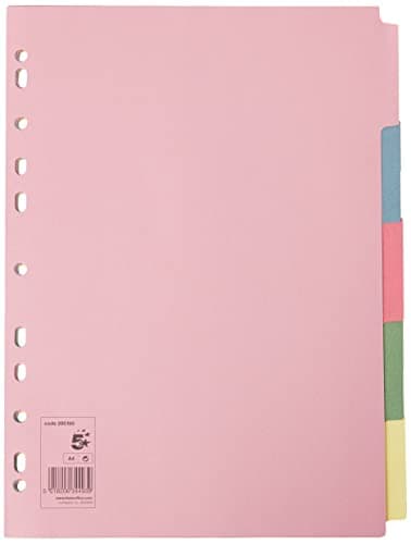 Image of 5 Star Office Subject Dividers Multipunched Manilla A4 Card - Pack of 5, Assorted