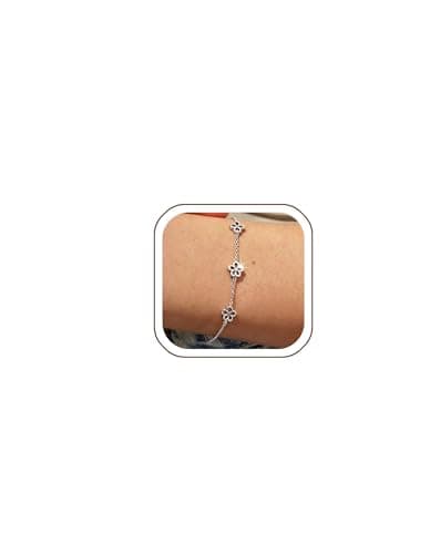 Image of Korotho 925 Sterling Silver Daisy Flower Bracelet for Women, Dainty Open Flower Charm Bracelet, Minimalist Adjustable Silver Link Bracelet Jewelry Gift