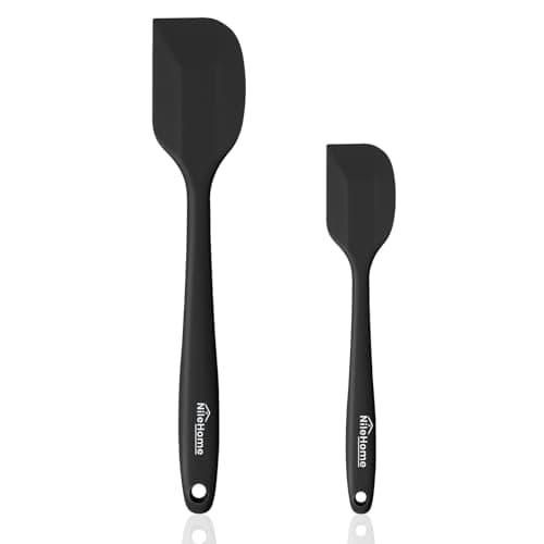 Image of NileHome Silicone Spatula Set, High Heat-Resistant Premium BPA-Free One Piece Seamless Design, Non-Stick Rubber with 18/8 Stainless Steel Core, Cooking/Baking Utensil Set of 2, Black