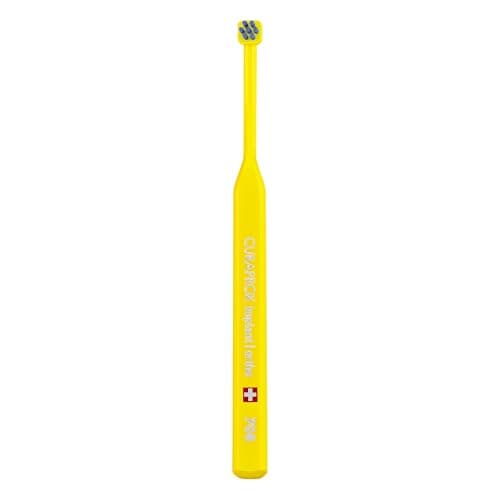 Image of Curaprox implant Toothbrush – for implants, Braces and Orthodontic Care | Flexible Compact Head for Tricky Spots | Yellow-Blue | Single Pack | Made in Switzerland