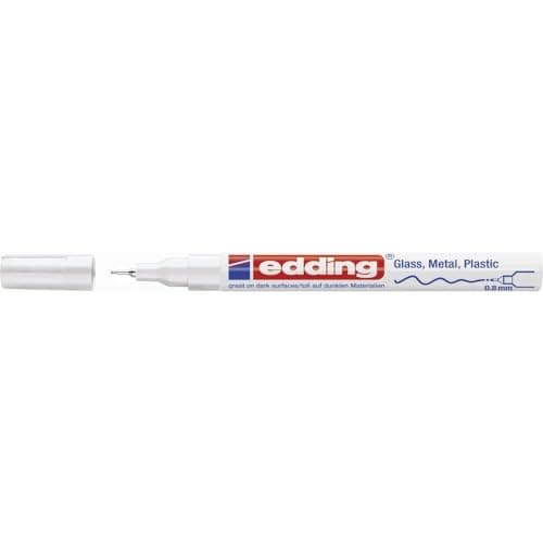 Image of edding 780 gloss paint marker - white - 1 paint marker - extra-fine round tip 0.8 mm - paint pen for glass, pebbles, wood, plastic, paper - waterproof, high coverage