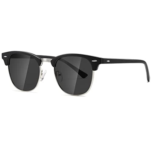 Image of kimorn Polarized Sunglasses Unisex Retor Semi-Rimless Frame Classic Eyewear AE0550 (Matte Black Grey Lens, 52)