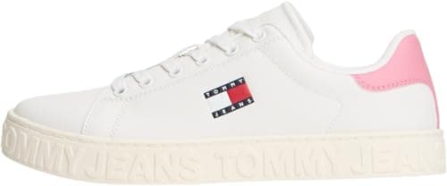 Image of Tommy Jeans Women’s Low Top Logo Flatform Trainers, White (Ecru/Mystic Pink), 7.5