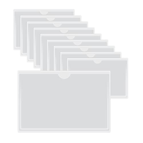 Image of HLIWS Adhesive Horizontal Plastic Card Sleeves-10 pcs Card Plastic Pocket Holder,Waterproof Clear Pockets for Home,Office,School and Travel(Inner Size:14 * 9cm)