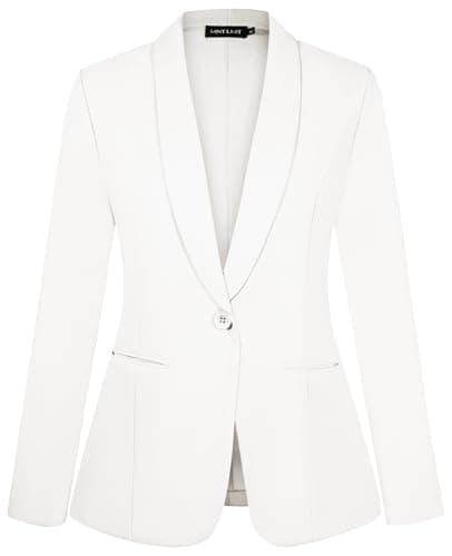 Image of MINTLIMIT Button Blazer for Women Shawl Collar Suit Jacket Long Sleeve Blazers Jackets Partial Lined (White L)