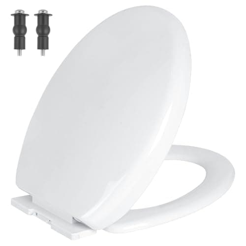 Image of MASS DYNAMIC White Soft Close Toilet Seat, Quick Release for Easy Cleaning, Top Fixing with Adjustable Hinges, Standard Oval Shape