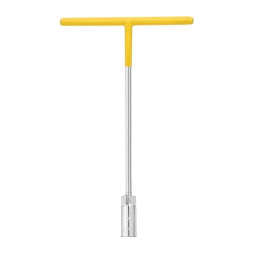 Image of sourcing map T-Handle Wrench Socket 14mm 6-Point Metric Socket with Long Reach Chrome Vanadium Steel for Motorcycle Bicycle Car Repair, Silver-Yellow