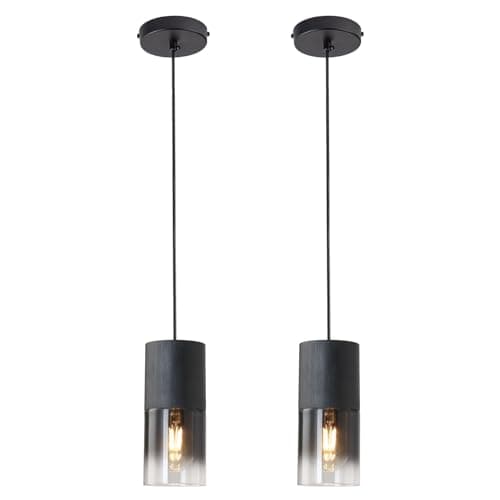 Image of NETHCUEL 2-Pack Black Light Pendant Fixture, Adjustable Modern Pendant Ceiling Lights, Industrial Glass Hanging Ceiling Lights for Dining Table Hallway Bedroom Living Room, Light Bulb Not Included