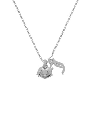 Image of Juicy Couture Icon Heart & J Charm Pendant Necklace for Women (Silver)