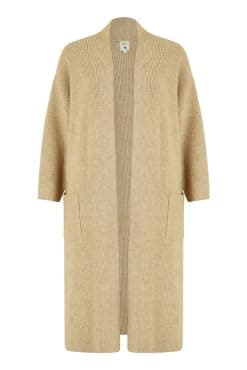 Image of Yumi Oatmeal Knitted Maxi Cardigan with Pockets (UK, Alpha, S, Regular, Regular, Cream)