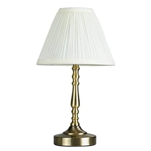 Image of MiniSun | Antique Brass Touch Table Lamp with a Pleated Cream Shade | Table Lamps, Home Décor & Improvement Essential