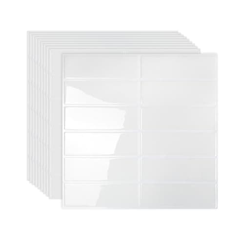 Image of Honcet White Peel and Stick on Tiles 30.5x30.5cm - Self Adhesive Wall Tiles Vinyl Kitchen Backsplash 10 Sheet - Sticky Tile Stickers for Bathroom -Splashback Bathroom Sink 3D Subway Metro