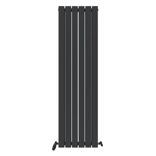 Image of iBathUK Apex Wall Mounted Vertical Double Slim Flat Tall Panel Designer Radiator, Steel Hydronic Central Heating, Modern Designer Radiator for Bathroom in Matt Anthracite, 1600mm