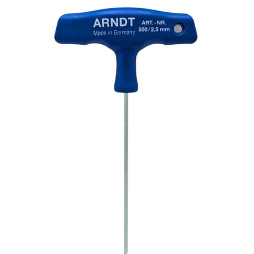 Image of ARNDT Germany 2.5mm T-Handle Allen Key Hex Key | Chrome Vanadium Steel | Metric Hexagonal Key Tool T-Handle Hex Wrench | Shank Length: 100mm