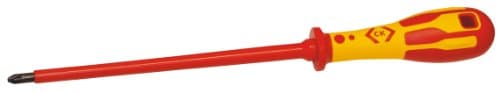 Image of C.K Dextro VDE Pozidriv Screwdriver PZ2 x 200mm, Long Reach Thin Insulated Screwdrivers for Electricians, 10,000v Tested, Gripping Precision Tip, Pozi Screw Driver, Electrician Tools, T49143-2203