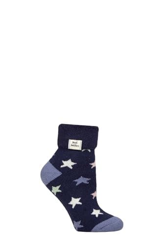 Image of HEAT HOLDERS SOCKSHOP Ladies Socks - Turn Over Cuff Sleep Lite, Warm Chunky Thermal Bed Socks, Patterned, 1 Pair Pack Size 4-8 (UK, Numeric, 4, 8, Regular, Regular, Stars)