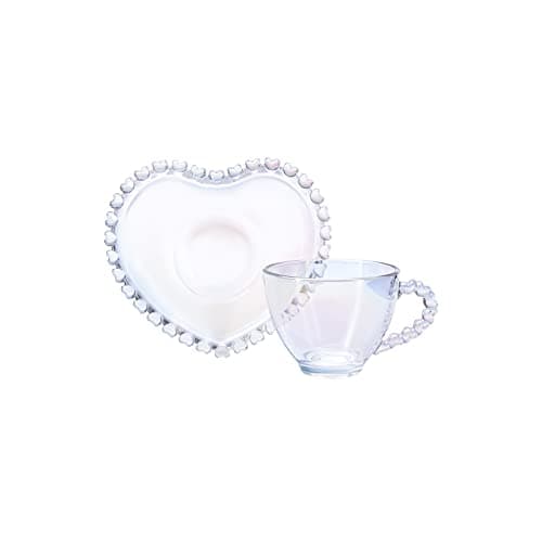 Image of KARACA Rory Glass Coffee Cup and Saucer Set 80 ml, Transparent Espresso & Cappuccino Cups, Dishwasher Safe Kitchen Drinkware