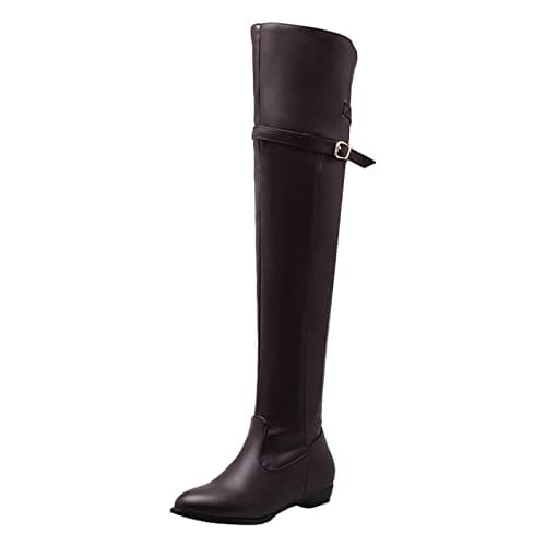 Image of Womens Over Knee High Boot Size 7 Thigh High Boot Low Heel Flat Winter Long Boot Leather Over The Knee Boots Shoe Long Tall Stretch Riding Over The Knee Boots Ladies Office Boots Brown