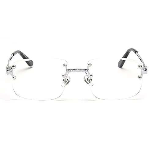 Image of kachawoo Rimless Sunglasses Square Colour Gradient Frameless Glasses Vintage Retro Glasses, Silver Clear