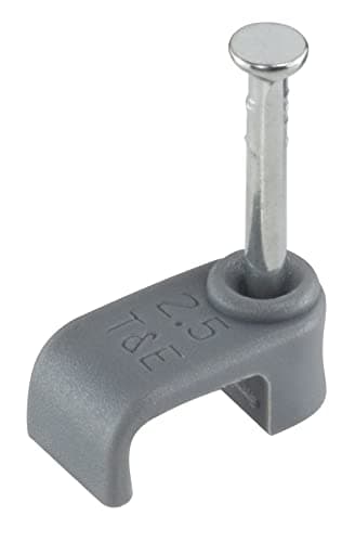 Image of GTSE Flat Grey 2.5 mm T&E Cable Clips, Box of 100, Skirting Wire Nail Clips, Twin and Earth, Cable Tacks for Ethernet, Electrical Cables, Walls