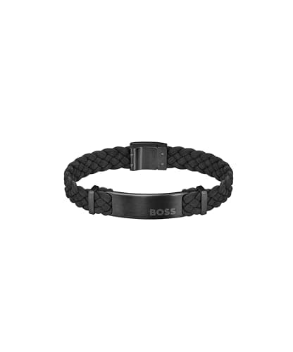 Image of BOSS Jewelry Men's DYLAN Collection Bracelet with Black Braided Suede Leather and Details in Black Stainless Steel - 1580608M