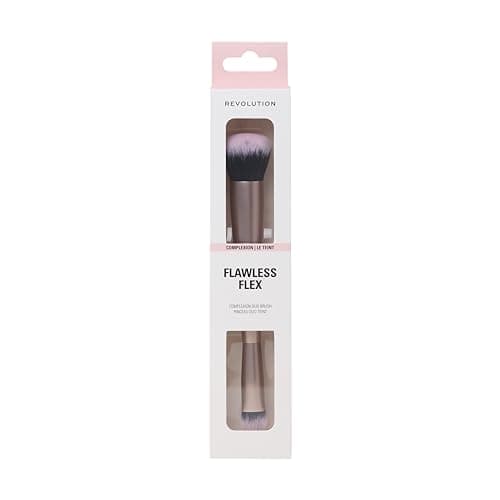 Image of Revolution Flawless Flex Duo Brush, Dual-Ended Makeup Brush, Synthetic Bristles, For Blending & Buffing, Vegan