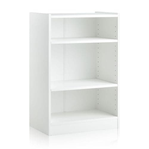 Image of SFAREST Wooden Bookcase, 3-Tier Compact Storage Bookshelf with 18-Positions Adjustable Shelves & Anti-toppling Device, Display Stand Shelving Unit for Office Bedroom Living Room (White)