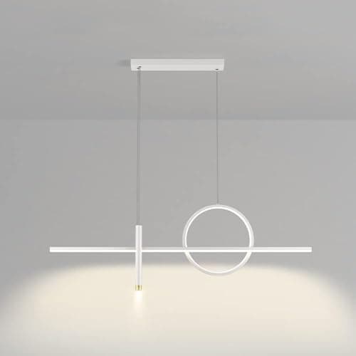 Image of Aioneer Metal Strip Chandelier Led Dimmable Pendent Lamp Minimalist Home Dining Table Suspended Light Fixture Modern Kitchen Office Adjustable Ceiling Hanging Light, For Living R-Bianco