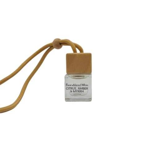 Image of Citrus, Amber & Myrrh Scented Car Diffuser | 6-12 Week Fragrance Release | Hanging or Vent Clip Vehicle Air Freshener | Modern Flip & Refresh Glass Cube Design | Handmade in Scotland | 5ml