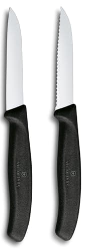 Image of Victorinox Swiss Classic paring and Vegetable Knife Set, 2-piece, Straight and Serrated Edge, Extra Sharp, 8 cm, Black