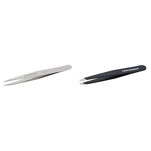 Image of Tweezerman Stainless Steel Point Tweezer & Midnight Sky Stainless Steel Slant Tweezer