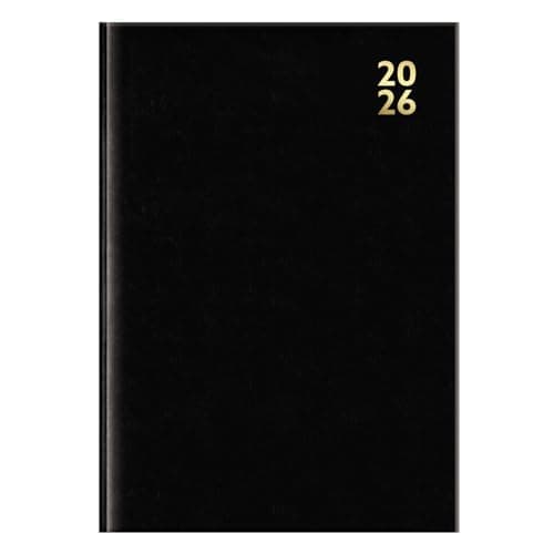 Image of 2026 A4 Diary Day Per Page - Black Appointment Book Hourly Slots - Hardback Business Daily Planner Organiser - Office Desk Home