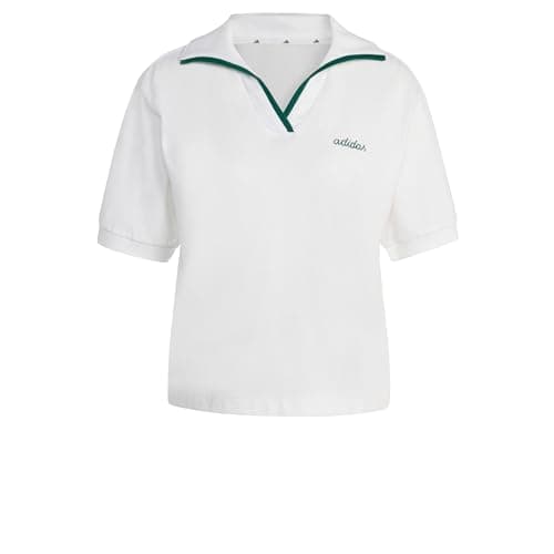 Image of adidas Women's Seasonal Essentials Colorpop Polo with Embroidered Graphic, White/Collegiate Green, M