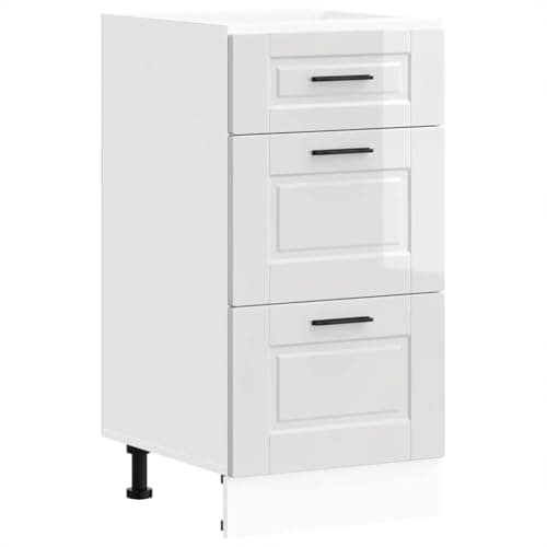 Image of vidaXL porto kitchen base cabinet - high gloss white engineered wood with adjustable feet, ample storage, modern style - dimensions 40x46x81.5 cm - easy to maintain