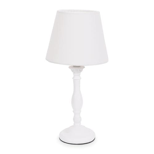 Image of ValueLights | White Wood Candlestick Bedside Table Lamp with a Tapered Lampshade Living Room Bedroom Light | Table Lamps, Home Décor & Improvement Essential | Included LED Bulb
