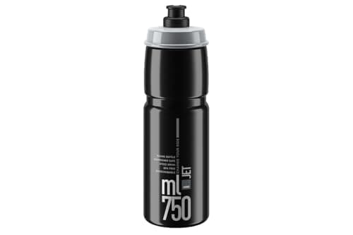Image of ELITE Jet Eco Water Bottle Black Grey Logo – Sustainable Cycling Bottle with Eco-Design Technology – Lightweight & BPA-Free – 750ml – For Road Bike, MTB & Gravel Cycling