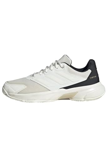 Image of adidas Women's Courtjam Control 3 Tennis Shoes, Off White/Off White/Champagne met., 6 UK
