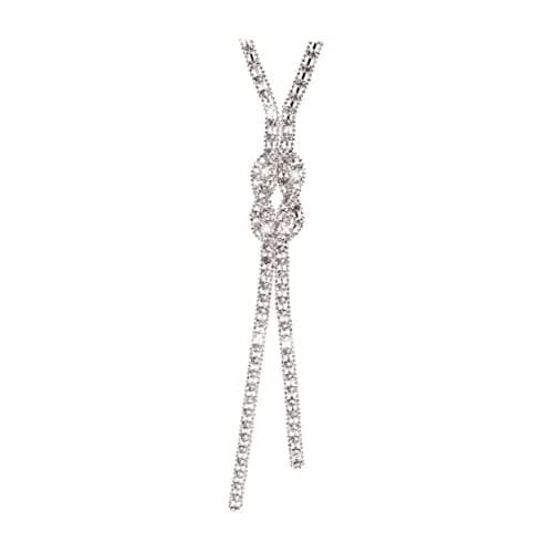 Image of Healeved Silver Long Necklace for Women, Rhinestone Knot Tassel Pendant, Statement Sweater Chain, Y Lariat Costume Jewellery, Crystal Sparkly Accessories for Ladies Dress Jumper