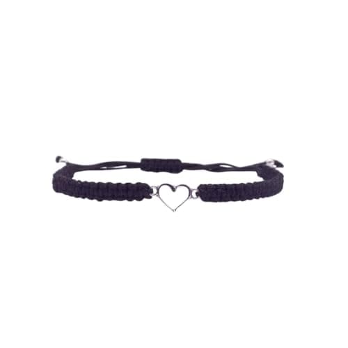 Image of Storela Handmade Silver Plated bracelet for Men & Women Adjustable & Heart bracelet Ideal for a Friendship Bracelet, Anniversary, Festival Accessories & Family, Friends Gift (Black Heart Bracelet)