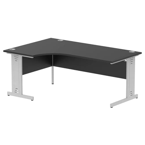 Image of Mr Office Impulse Left Crescent Desk, Silver Cable Managed Leg, Black, 1800